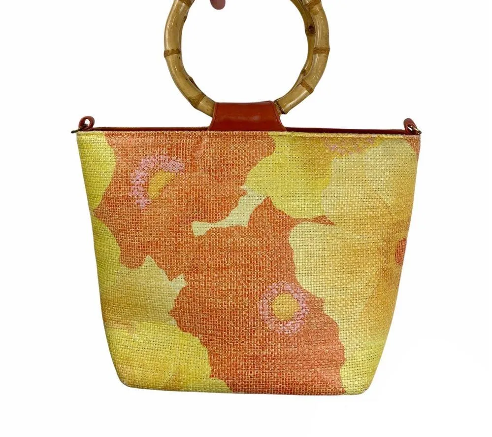 Vintage Sunny Hawaii Floral Bamboo Handbag Pink - Image 3