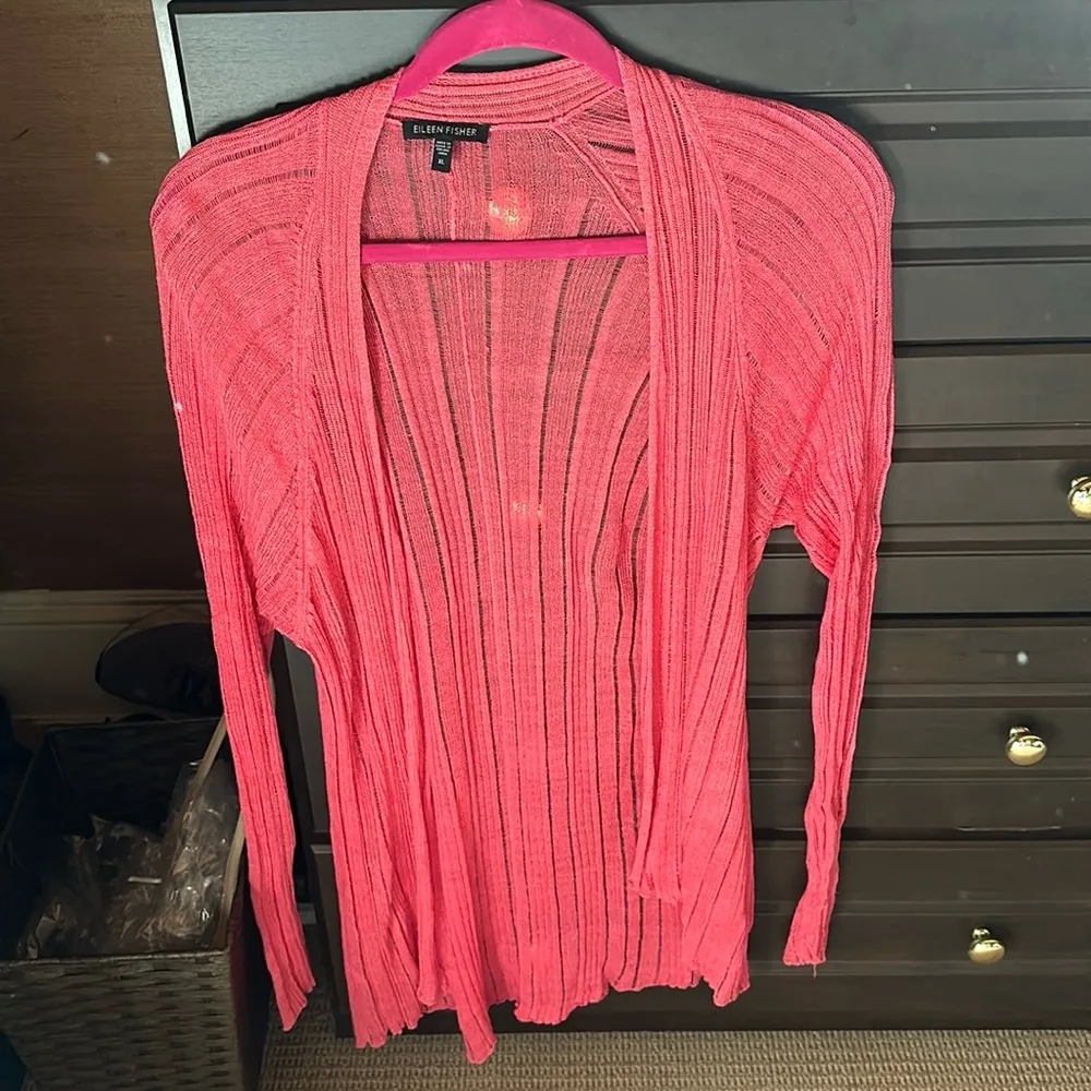 Eileen Fisher XL 95 percent linen rest silk salmon pink  cardigan delicate - Image 2
