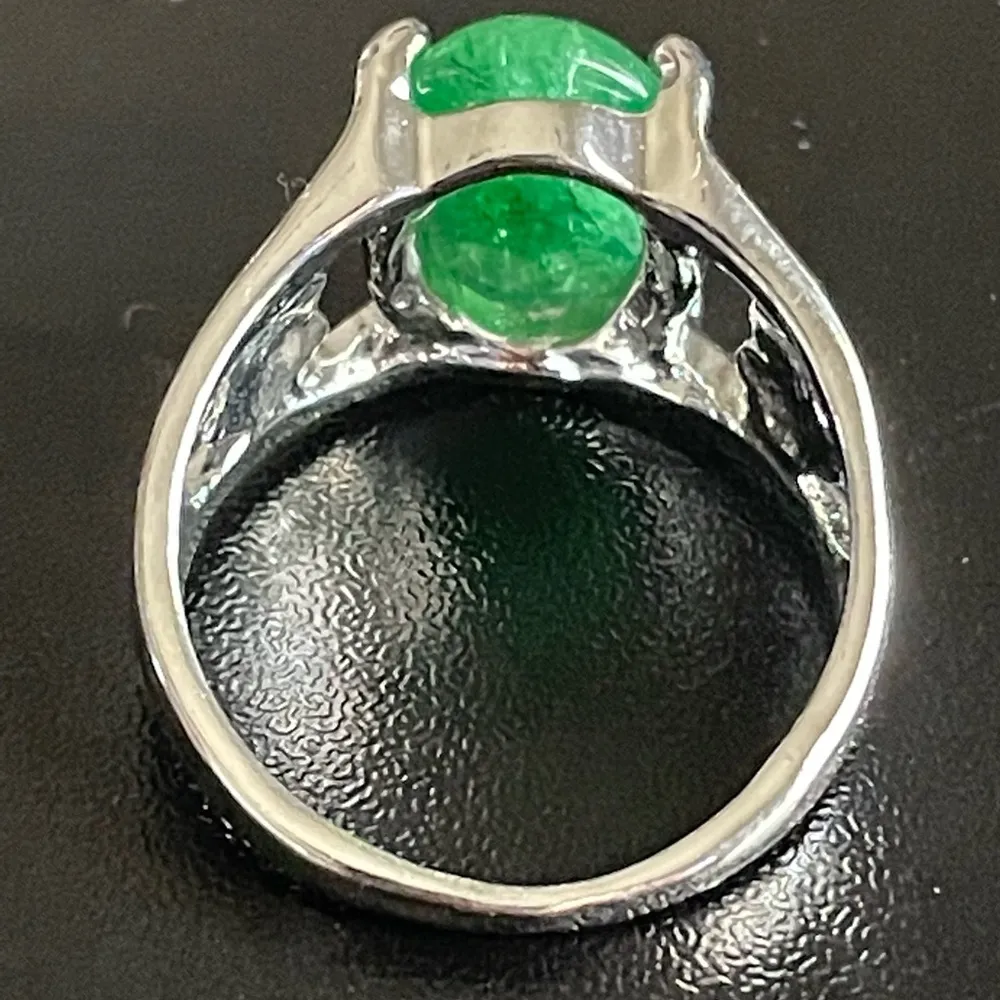 Green jade S925 silver heart ring size 8 - Image 4