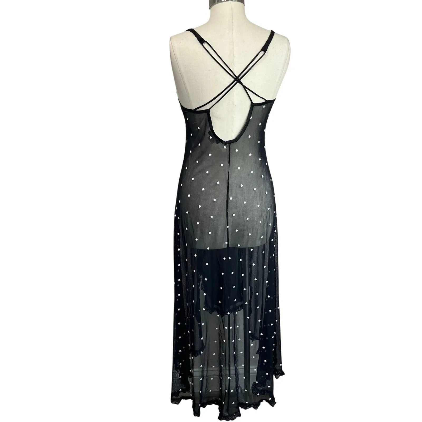 Flora Nikrooz Sheer Vintage Black Slip Dress Y2K Mesh Lip Print Size XS - Image 3