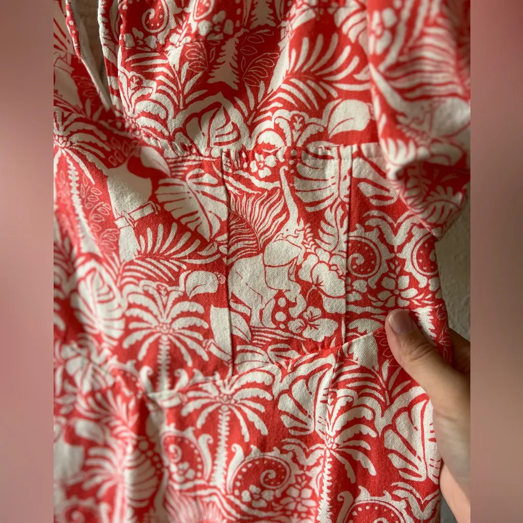 The White Lotus x AQUA toile Printed Puff Sleeve Mini Coral Dress XL linen blend - Image 7