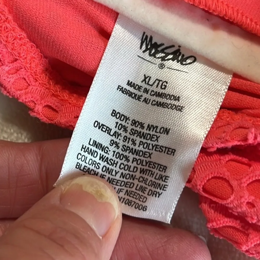 Neon Coral Crochet Lace Bikini Halter Orange Size XL - Image 5