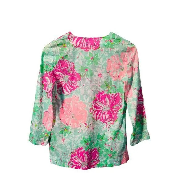 Lilly Pulitzer‎ Amelia Island Floral Print Top Beach Walk 3/4 Sleeve Size XS - Image 5