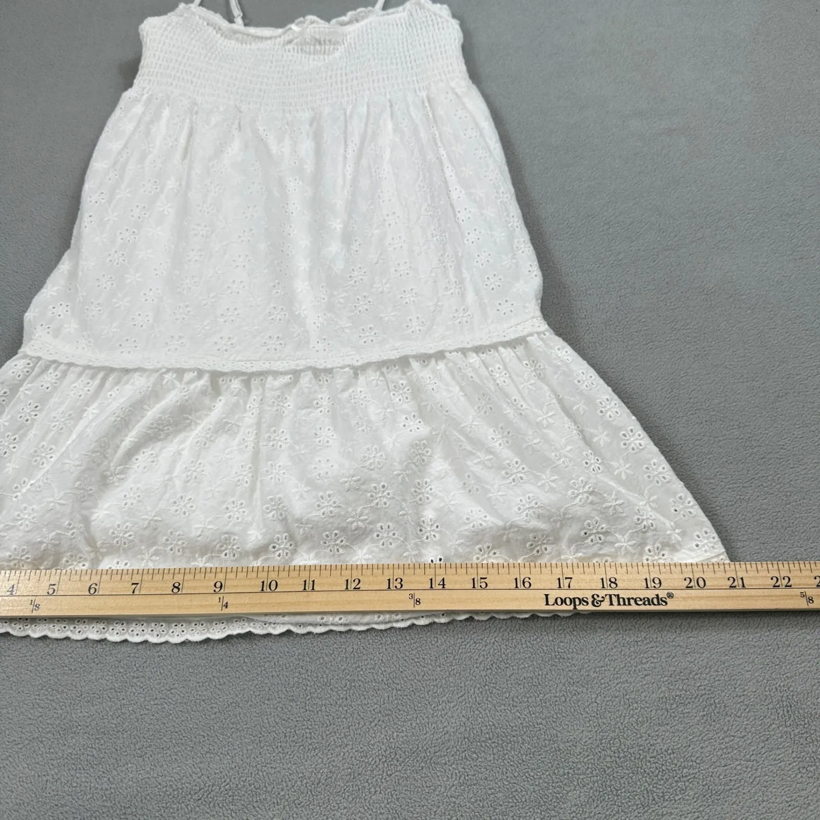 LA Hearts by Pacsun Dress S Women White Eyelet Embroider Tiered Smocked Sundress - Image 5