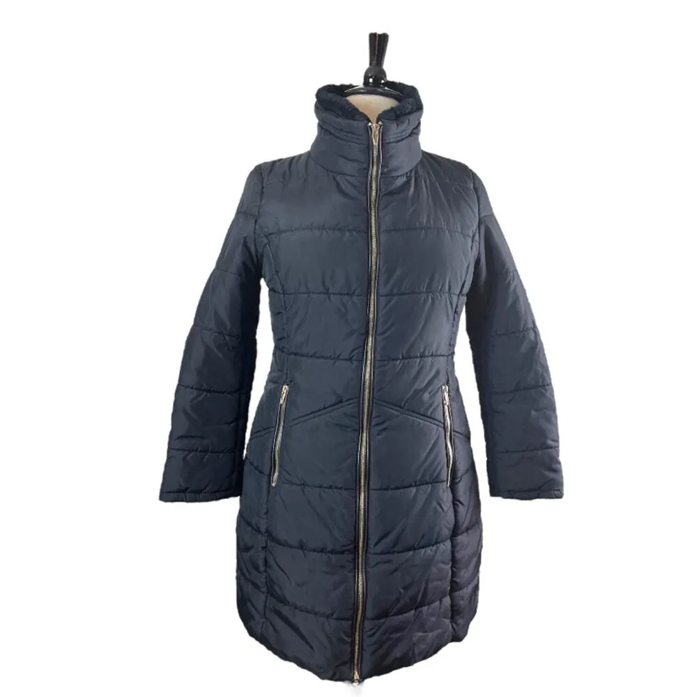 SFERA Basic Women’s Puffer Winter Coat Zip Front Fleece Collar Black Size 10 - Image 13