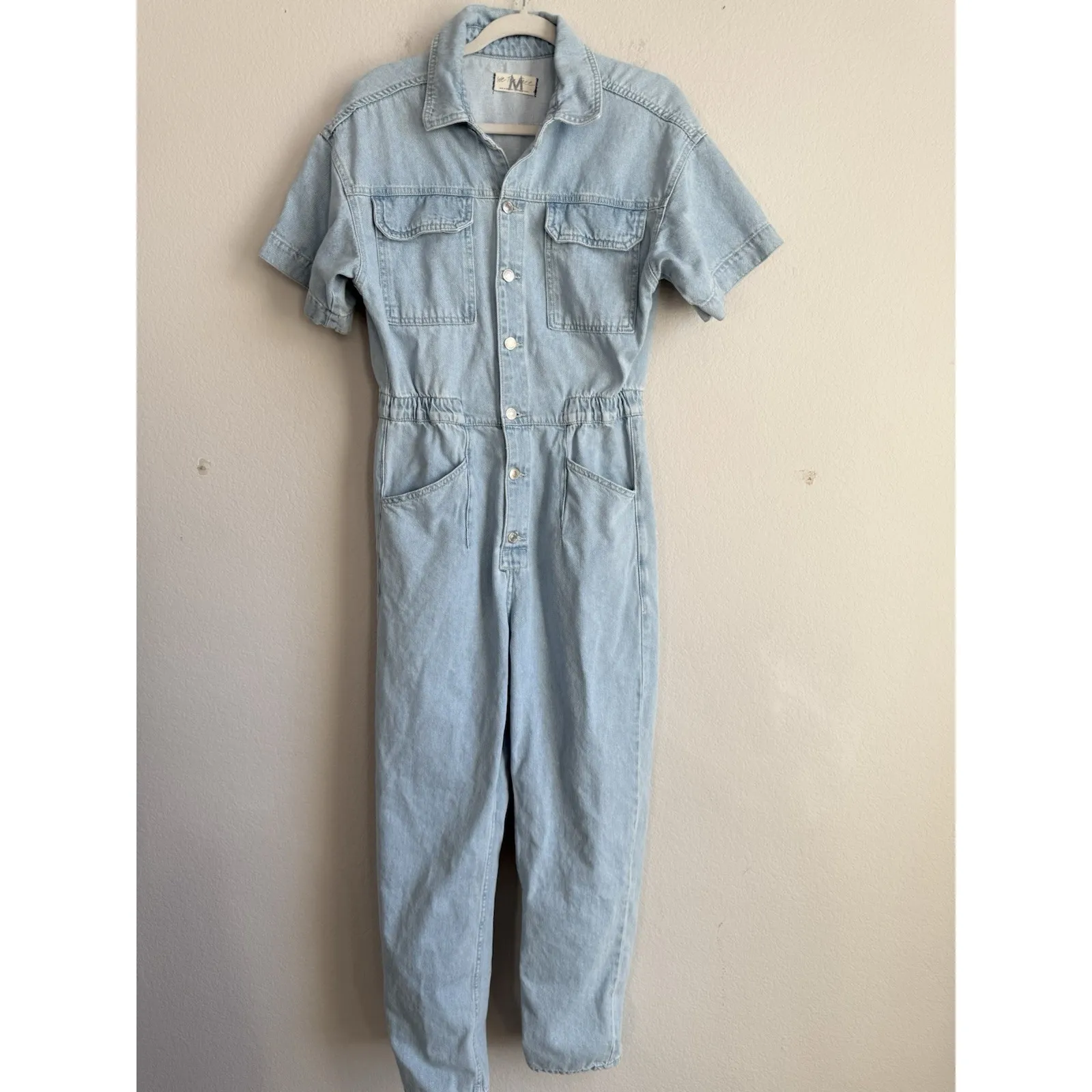 Free People We The Free Marci Jumpsuit Womens Medium Blue Denim Light Wash Boho - Image 6