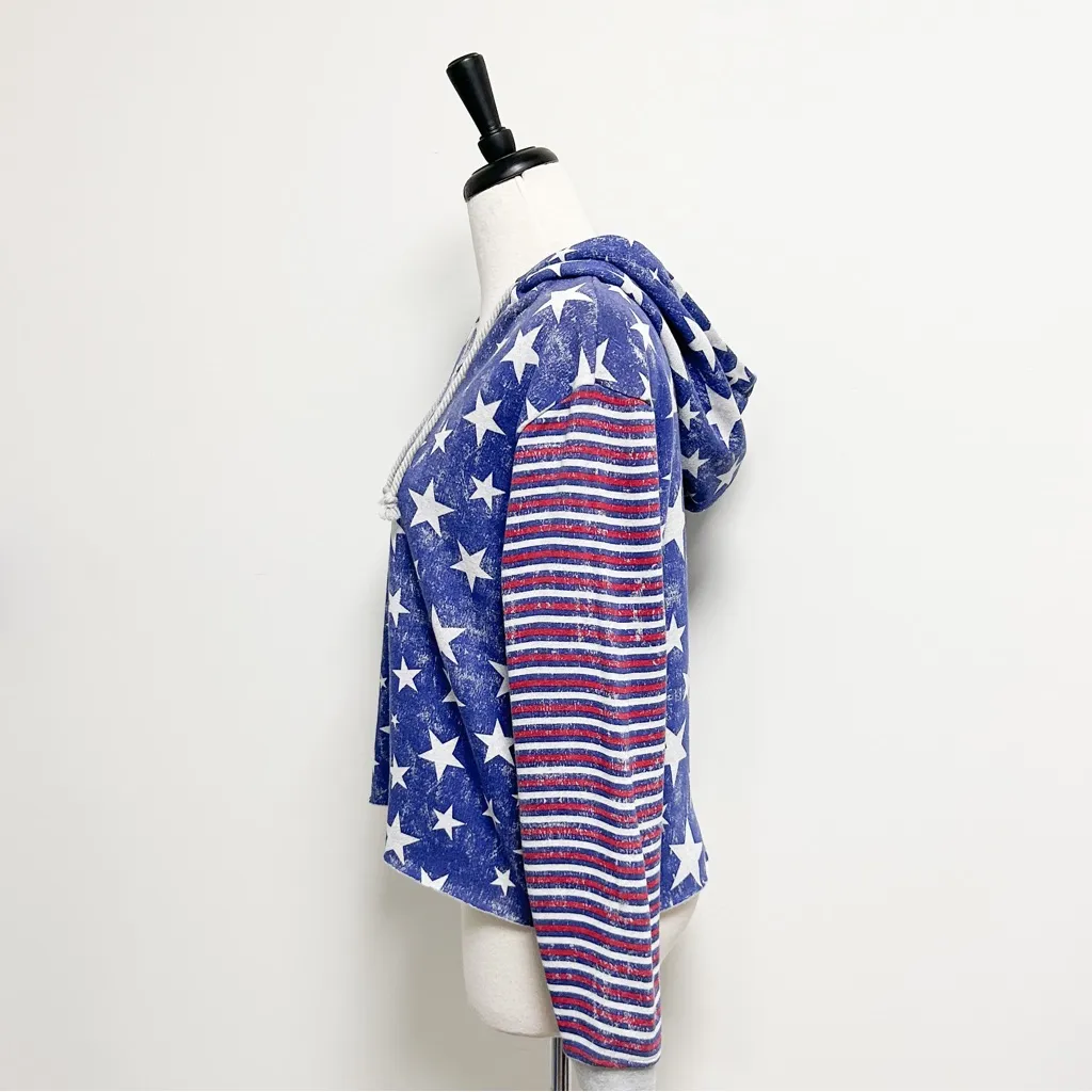 Roxy Red Gray Blue Stars Stripes V Neck Hooded Twinfinning Sweatshirt Medium NWT - Image 6