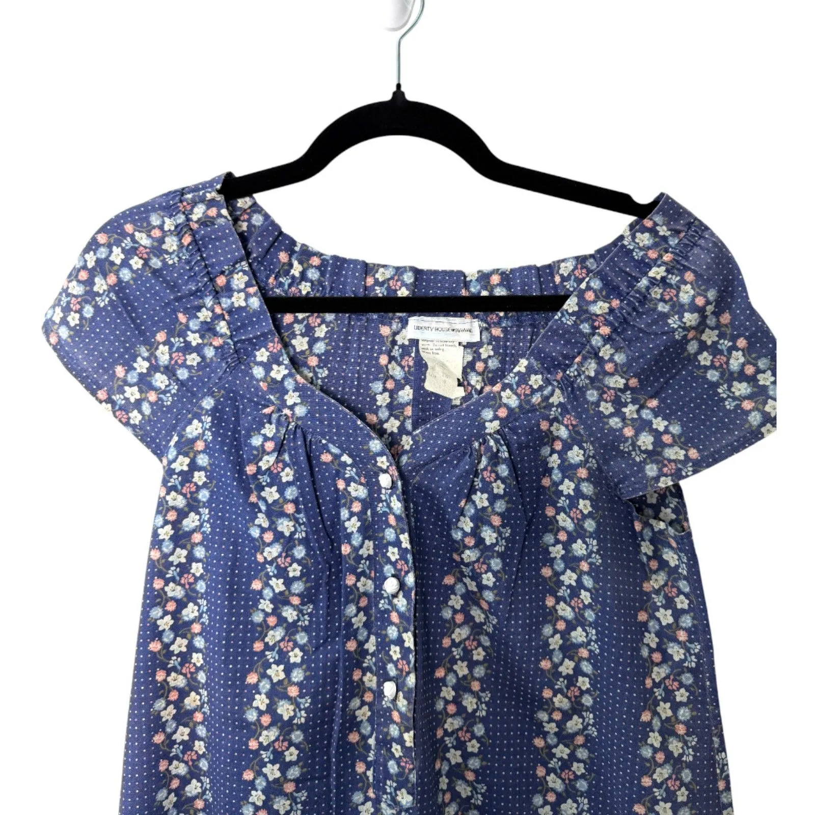 Liberty House of Hawaii Vintage Floral Cottage Tiered Hem Midi Dress Size 5 Blue - Image 3