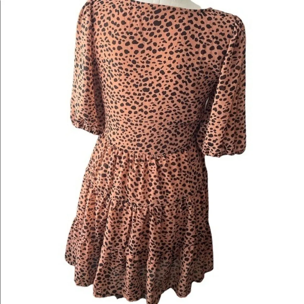 ASOS DESIGN shirred mini tiered smock dress with v neck in polka dot Sz 10 - Image 7