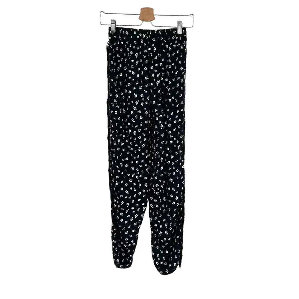 & Other Stories Pants High Waisted Fringe Pull-On Floral‎ Print Black Size US 2 - Image 9