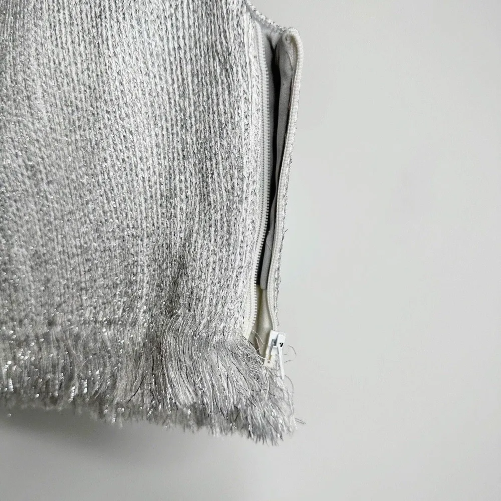 XU ZHI Fringe Crop Blouse Top Cap Sleeve Womens Silver Gray Size 8 - Image 3