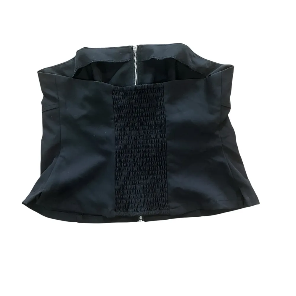 Like An Angel Womens Strapless Front Zip Black Crop Top Size XL Pockets Y2K - Image 5