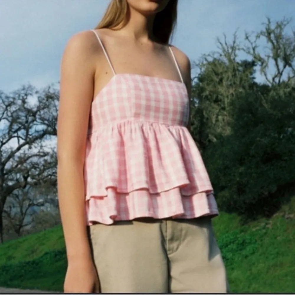 Urban Outfitters babydoll top ruffles Pink Olivia Tiered barbie gingham tank - Image 6