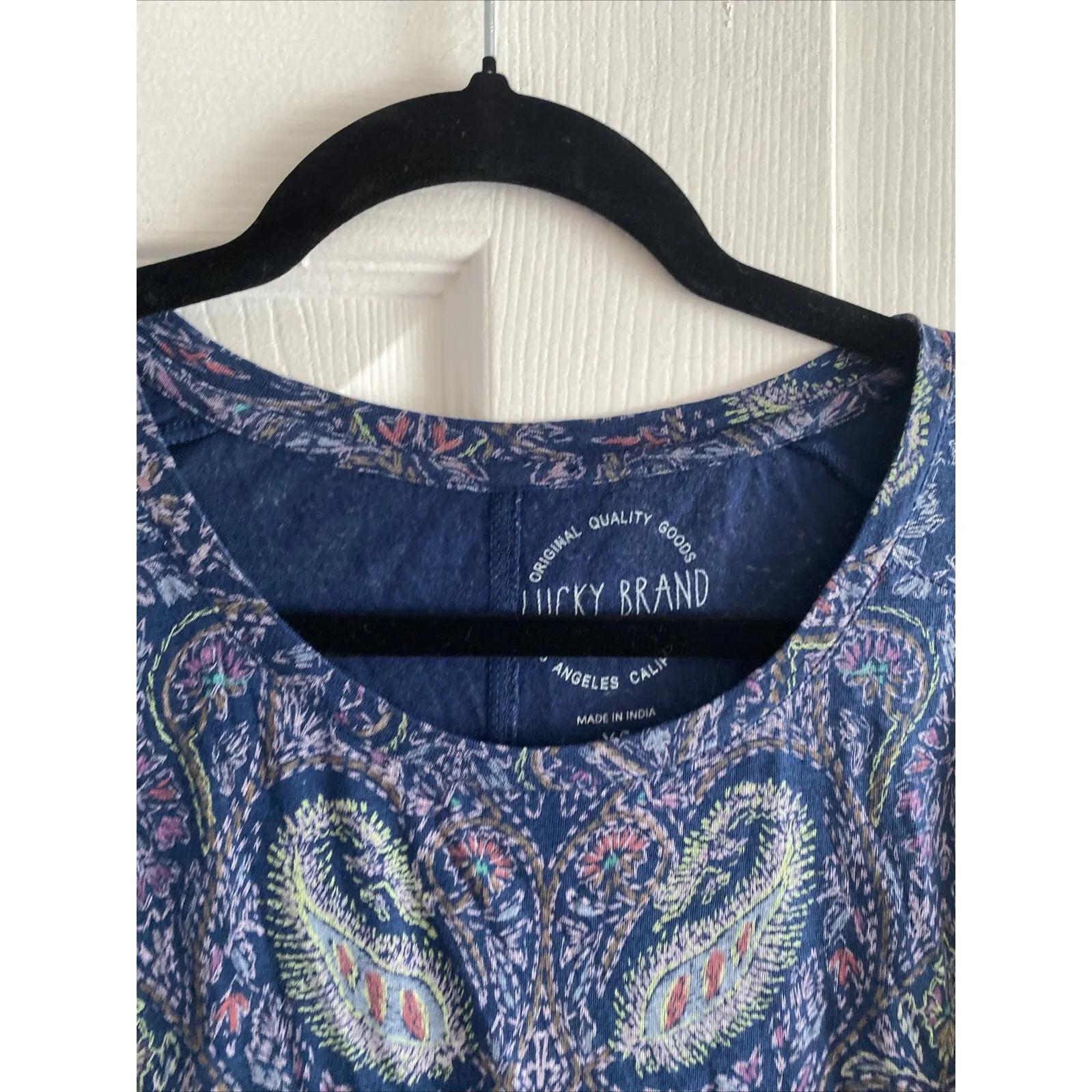 Lucky Brand Women's XS Blue Paisley Scoop Neck Boho Top Comfort On The Go Indie - Image 3