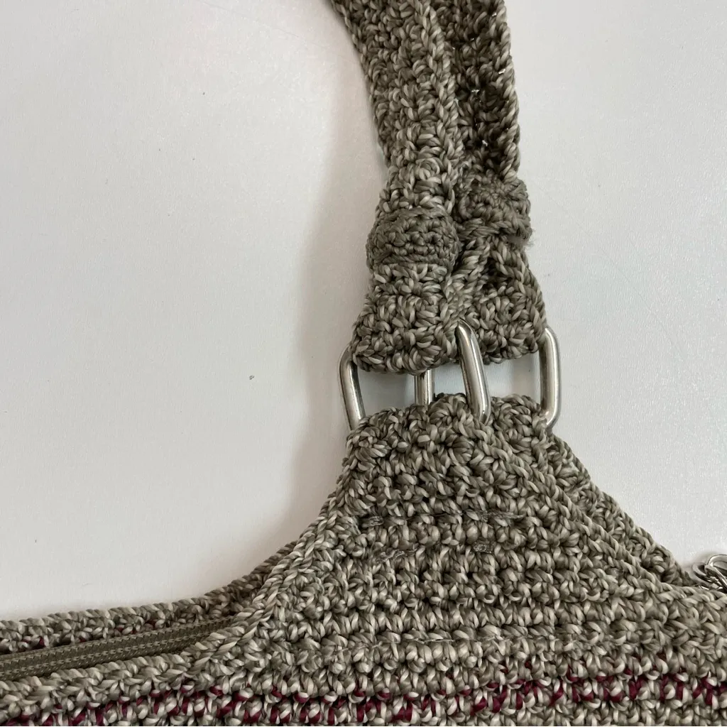 The Sak Purse Tote Belle Crocheted Travel Boho Bohemian Striped Rainbow Beige - Image 7