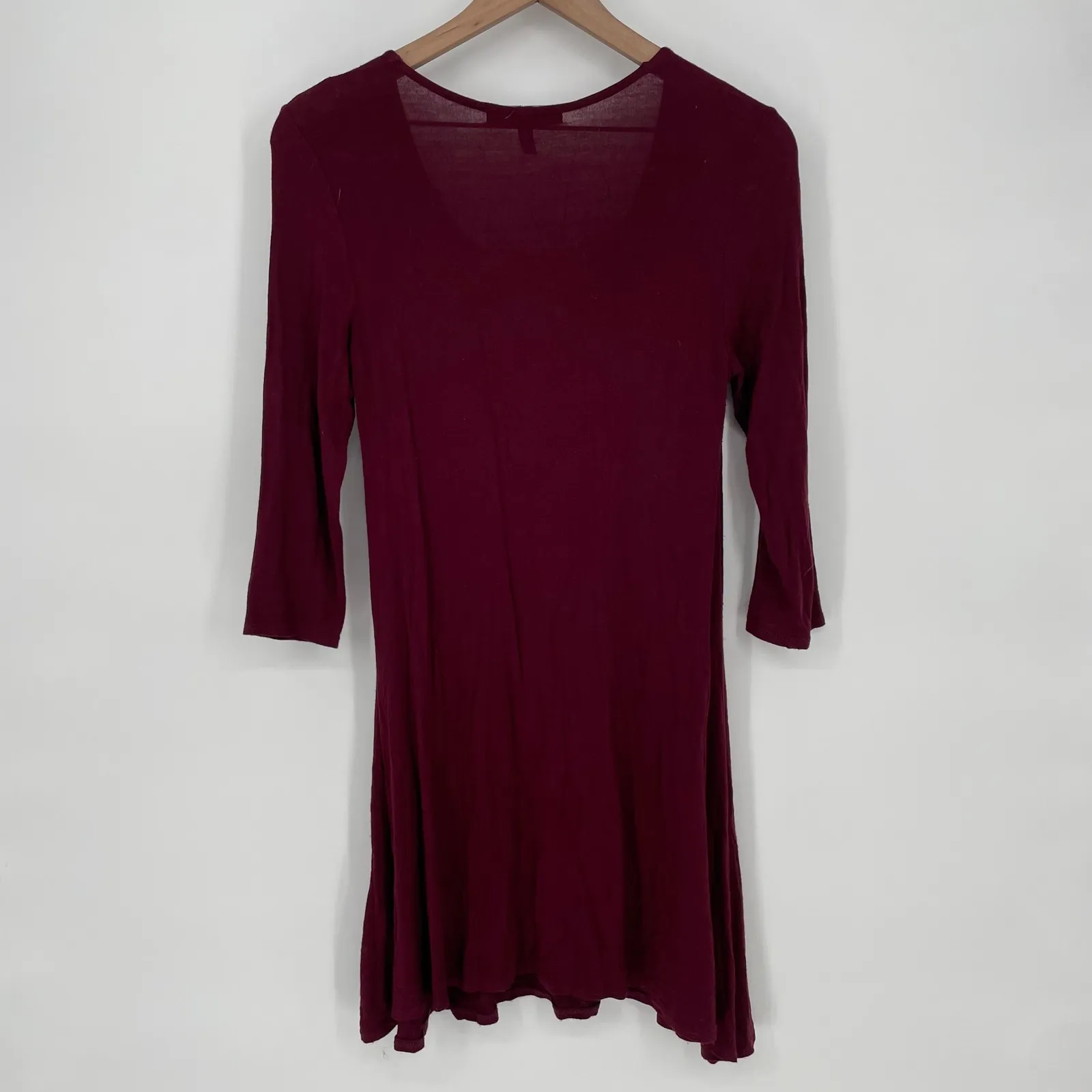 Derek Heart Burgundy Lace Up Neck 3/4 Sleeve Tunic Dress Size M - Image 5