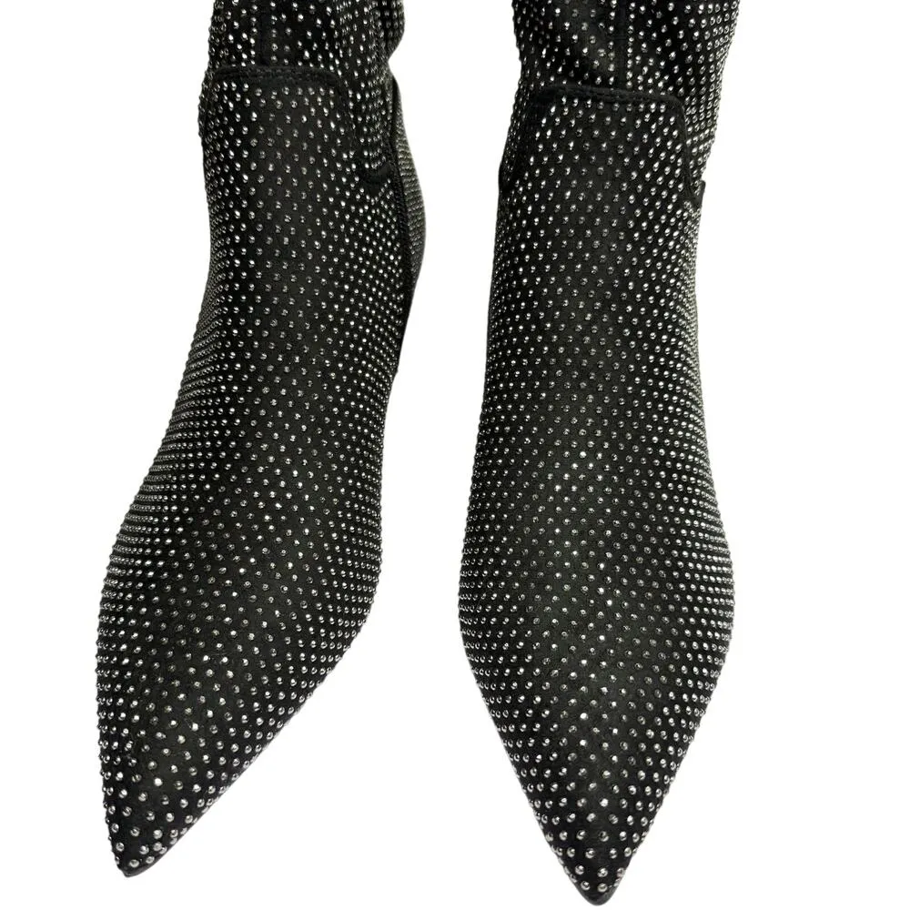 Madden Girl Dicee Kitten Heel Knee High Rhinestone Boots Size 7M Black Silver - Image 6