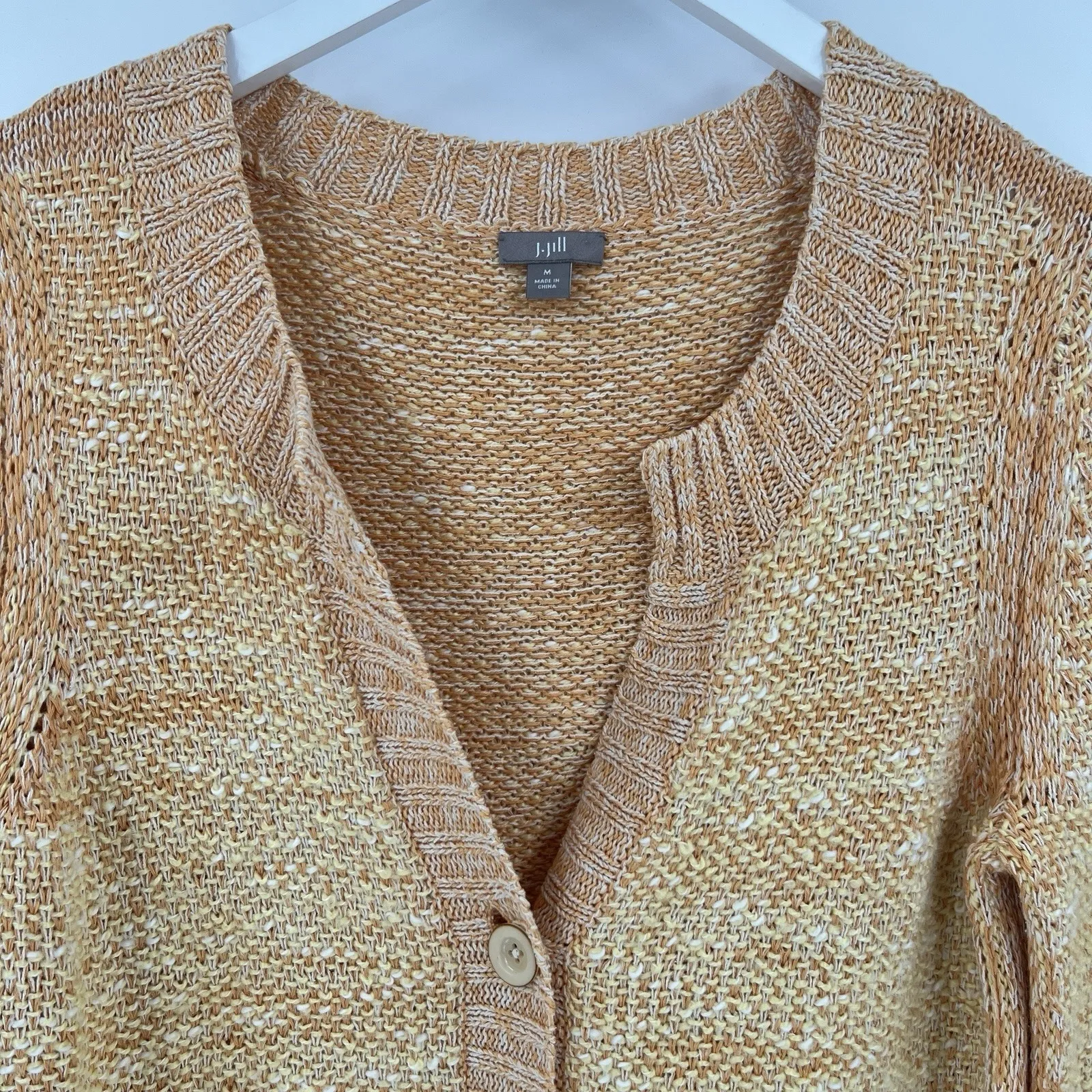 J. Jill Linen Silk Blend Knit Cardigan Sweater Orange 3/4 Sleeve Size Medium - Image 3
