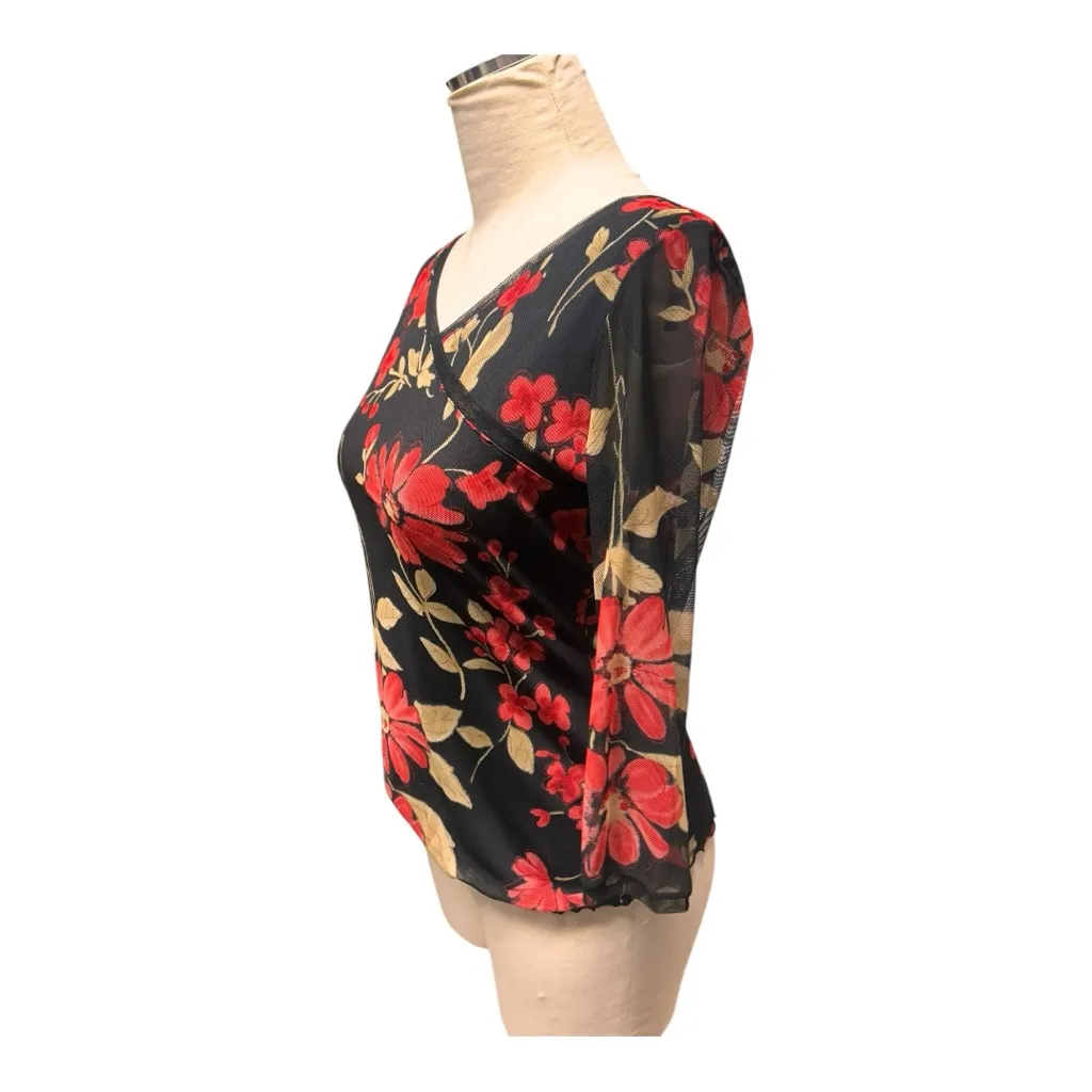 Vintage Y2K Anac by Kimmy mesh black and red floral top Size Large Size M - Image 2