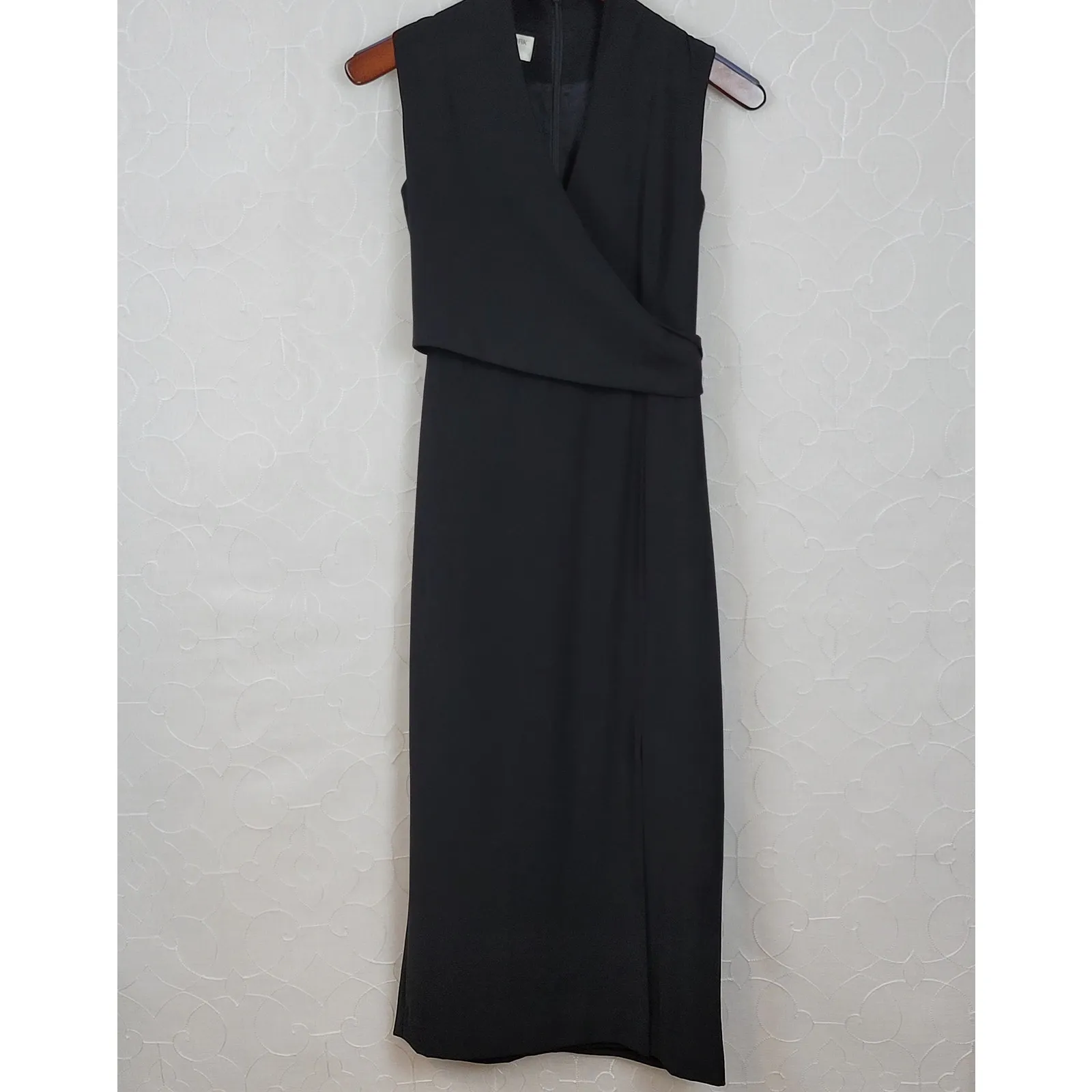 Jones New York Structured Wrap Dress 4 Black‎ Tie Belt Maxi Cocktail Party LBD - Image 7