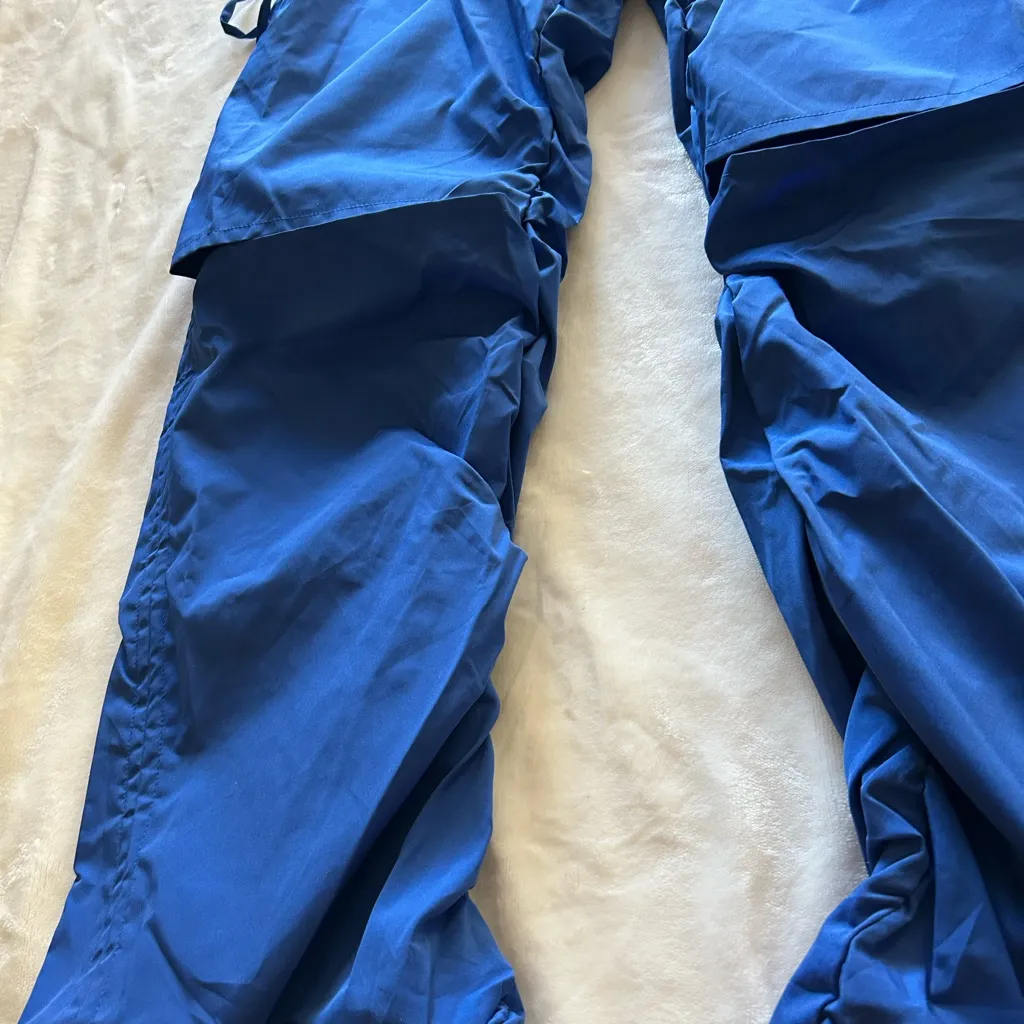 Royal Blue Adjustable Ruched Parachute Cargo Pants - Image 15