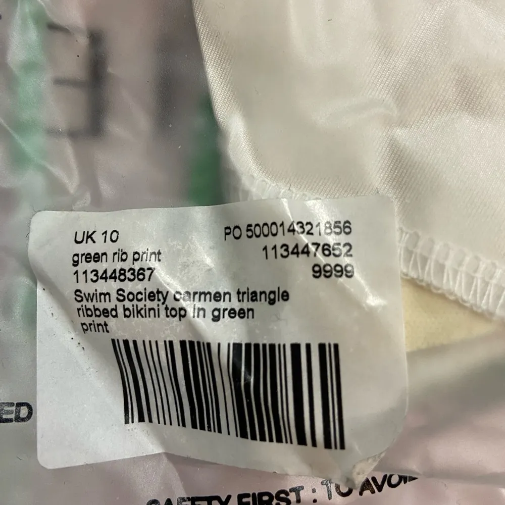 Swim Society Carmen triangle ribbed bikini top green print size 6 New - Image 3