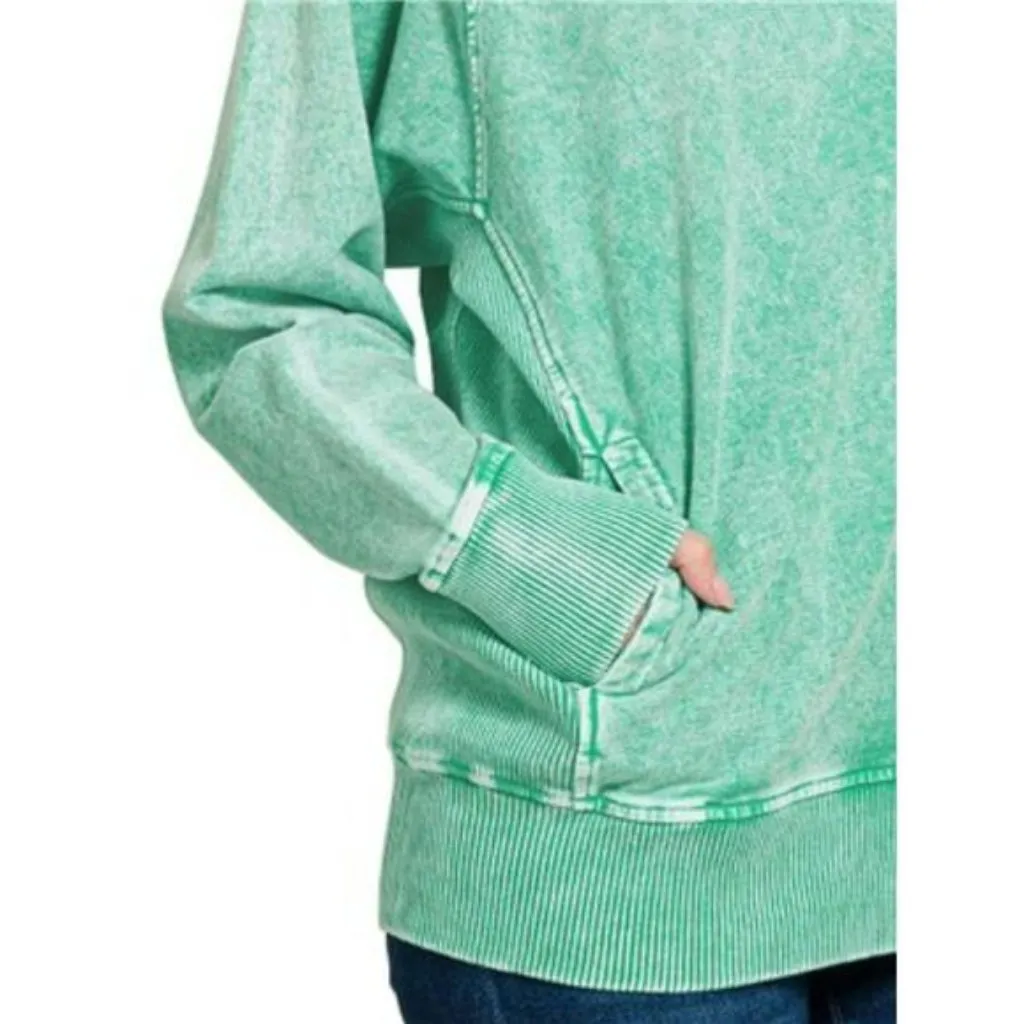 Zenana Halo Snow Washed French Terry Round Neck Sweatshirt - Image 2
