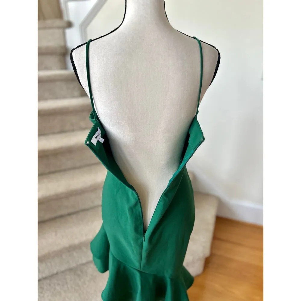 Likely Vivianne Emerald Green Sleeveless Sweetheart Ruffle Hem Sheath Dress - Image 3
