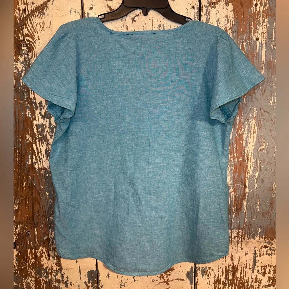 Harvé Benard Harve Bernard Linen Blend Blouse, teal, size Large - Image 3