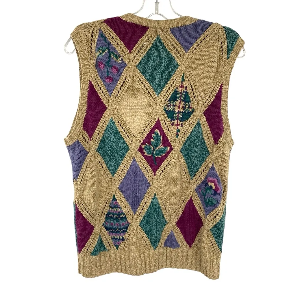 Vintage Cottagecore Grandma Knit Vest Robert Scott Knitted By Hand Linen Cotton Size XL - Image 8