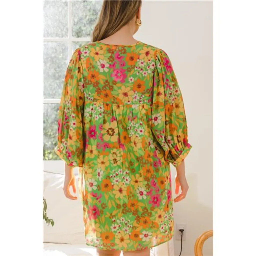 NWT ODDI Full Size‎ Floral Tied Neck Mini Dress - Image 2