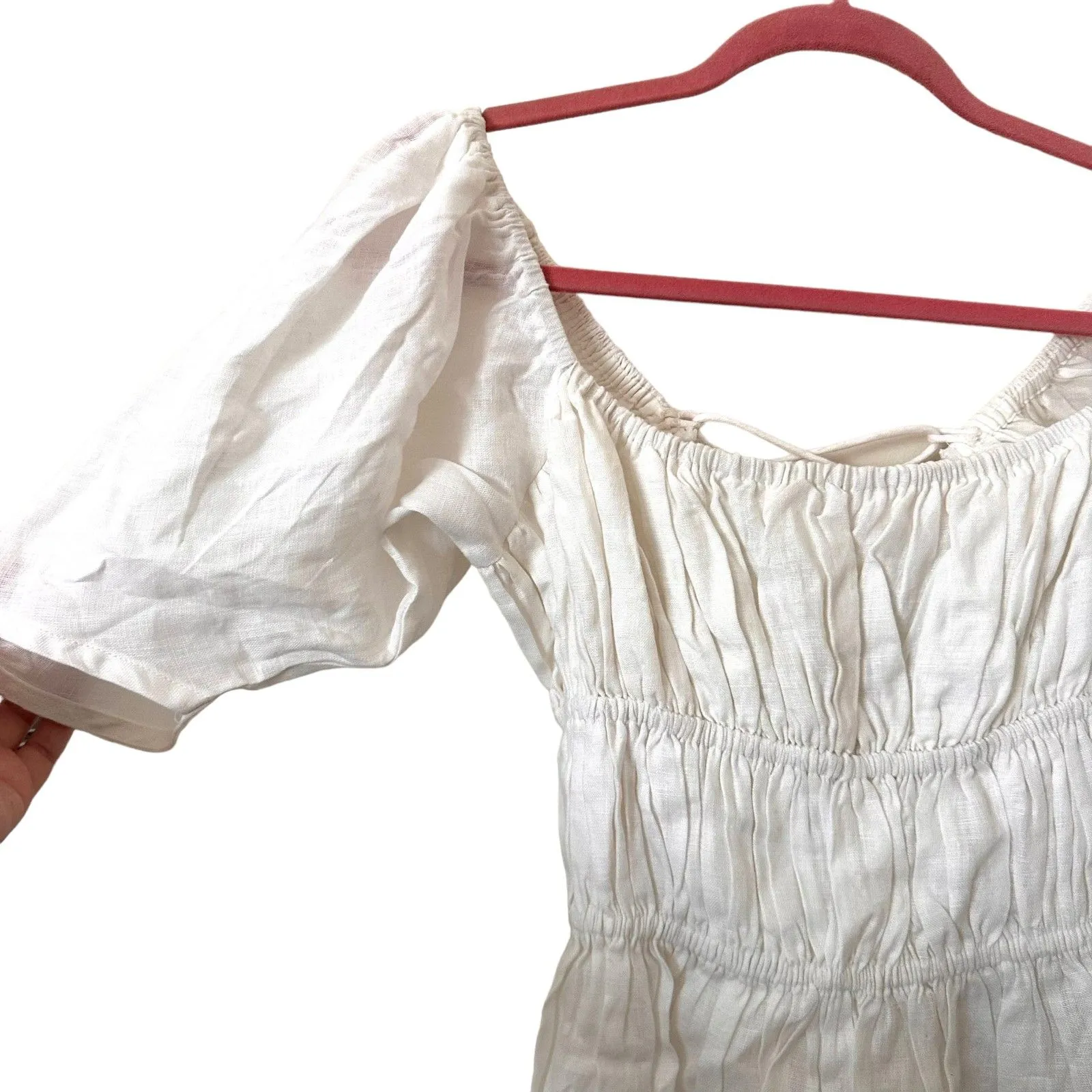 SUMMER AWAY‎ Sydney Linen Puff Sleeve Poplin Mini Dress NWT Sz Small White - Image 4