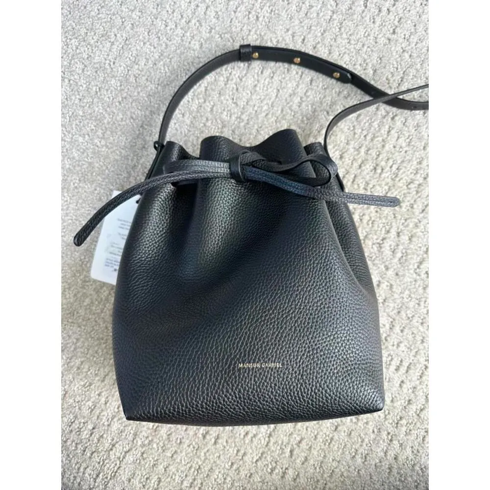 Mansur Gavriel Mini Soft Leather Drawstring Bucket Bag Black - Image 3
