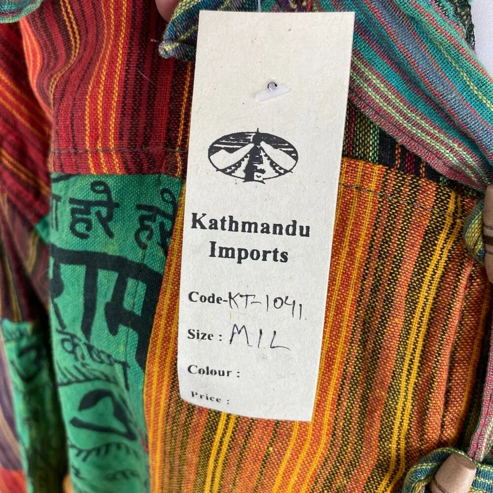 Kathmandu Imports Boho Colorful Patchwork Tunic Hoodie M/L 100% Cotton - Image 8