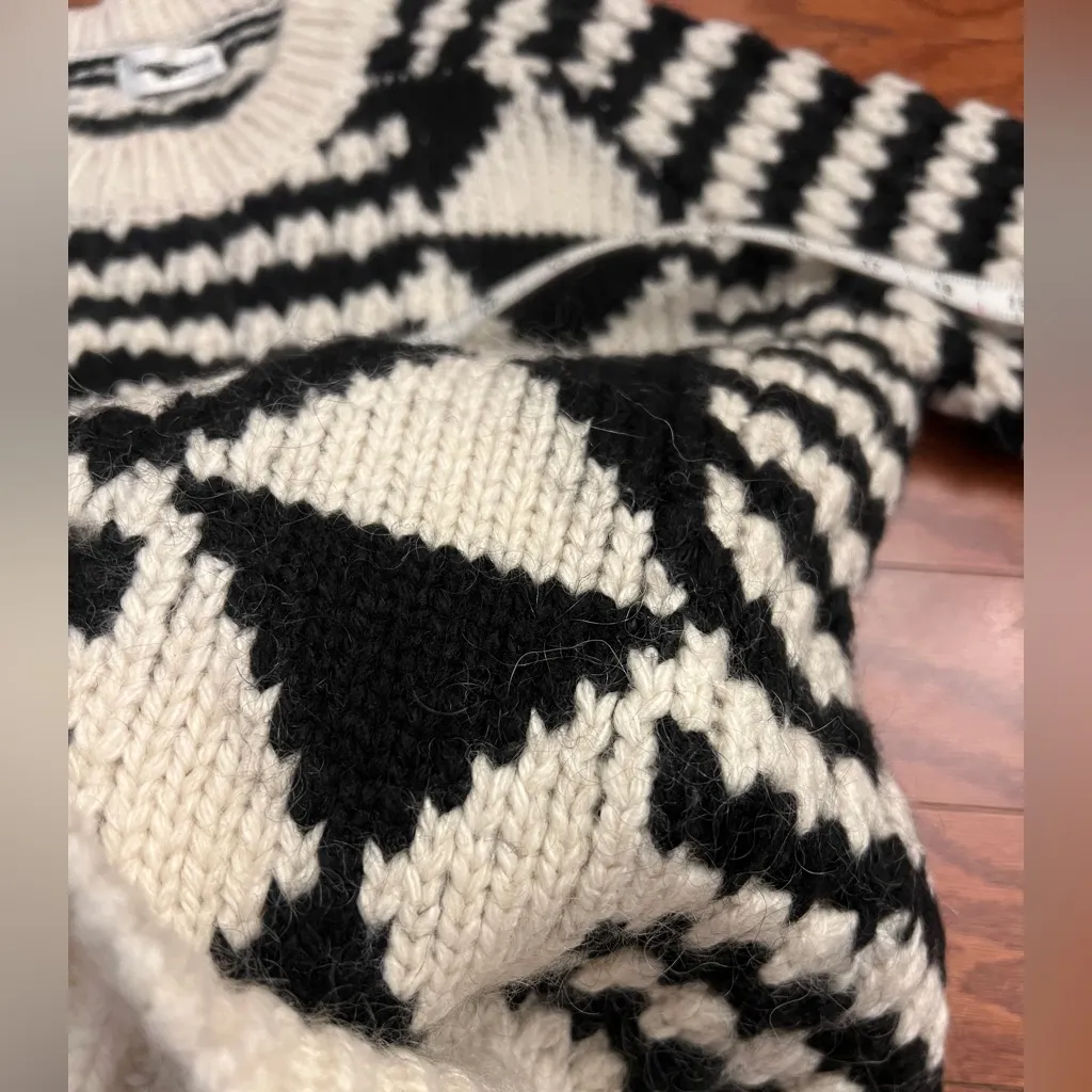 Saint Laurent Striped Diamond Pattern Embroidered Wool Crew Neck Knit Sweater S - Image 7