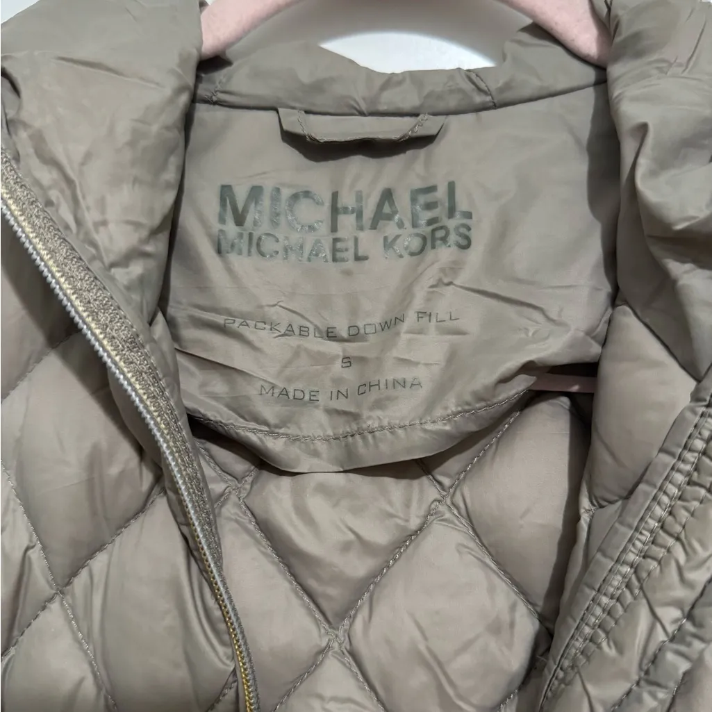 Michael Kors Women's Quilted Down Jacket in Taupe - Image 2