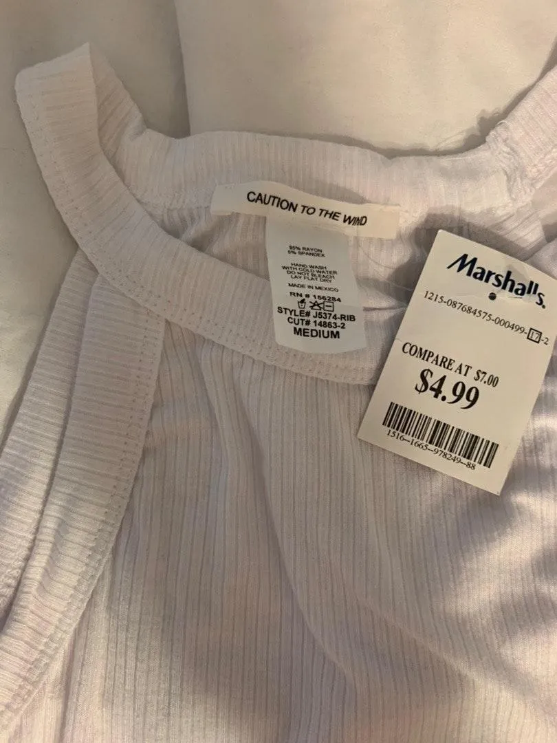 Caution to the Wind White Ribbed Fitted Crop Top - Image 3