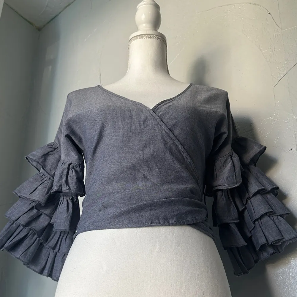 Haute Monde Ruffle Wrap Blouse — Bold Sleeves, Luxe Texture. - Image 6