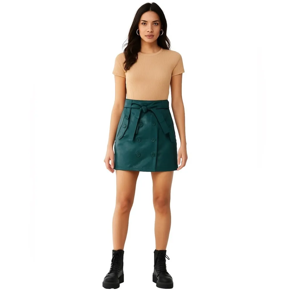 Forever 21 Faux Leather Wrap Belted Mini Skirt Green Size Medium - Image 2