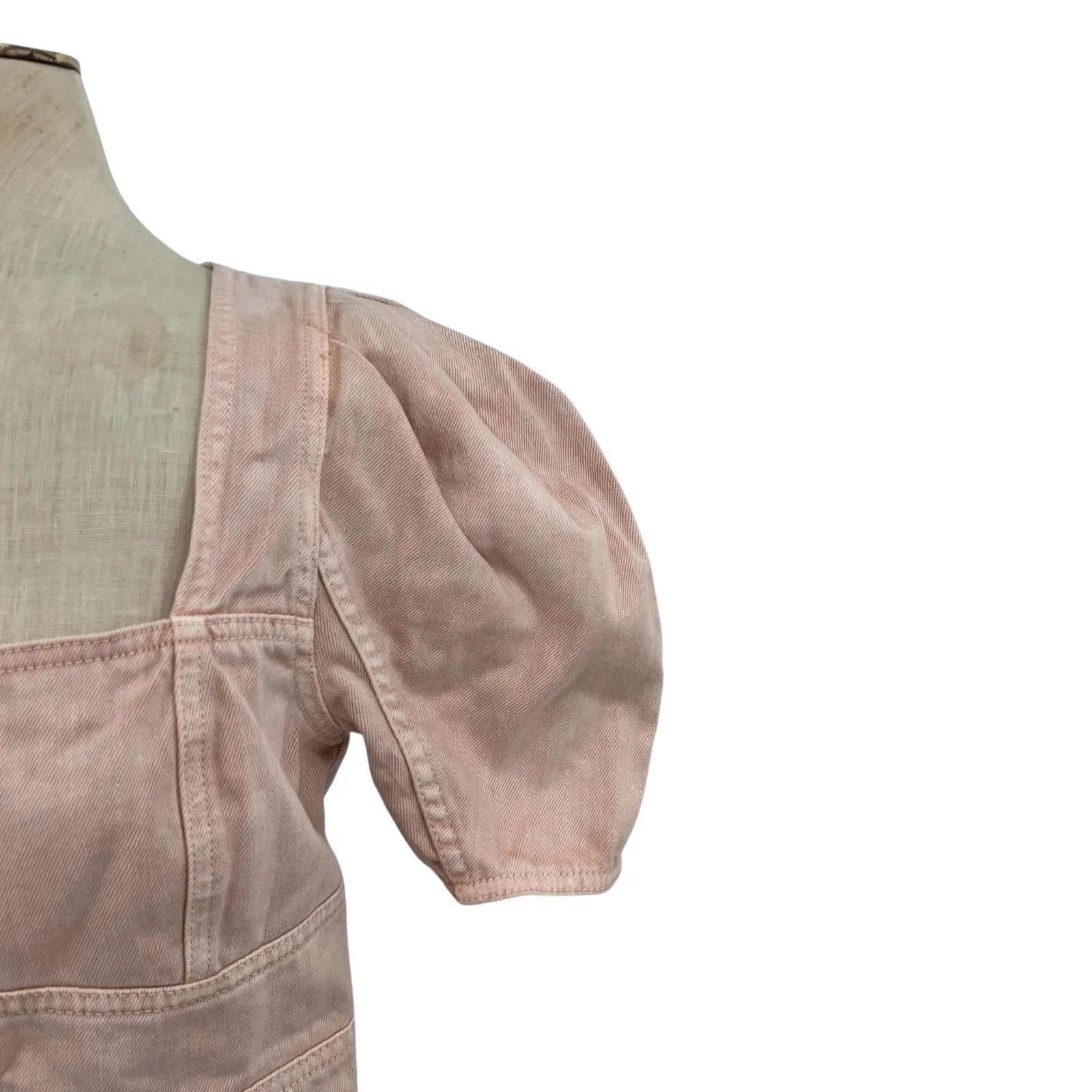 Ulla Johnson Renee Top Crop Denim Puff Sleeve Zip Sweetbriar Pink Size 8 - Image 6