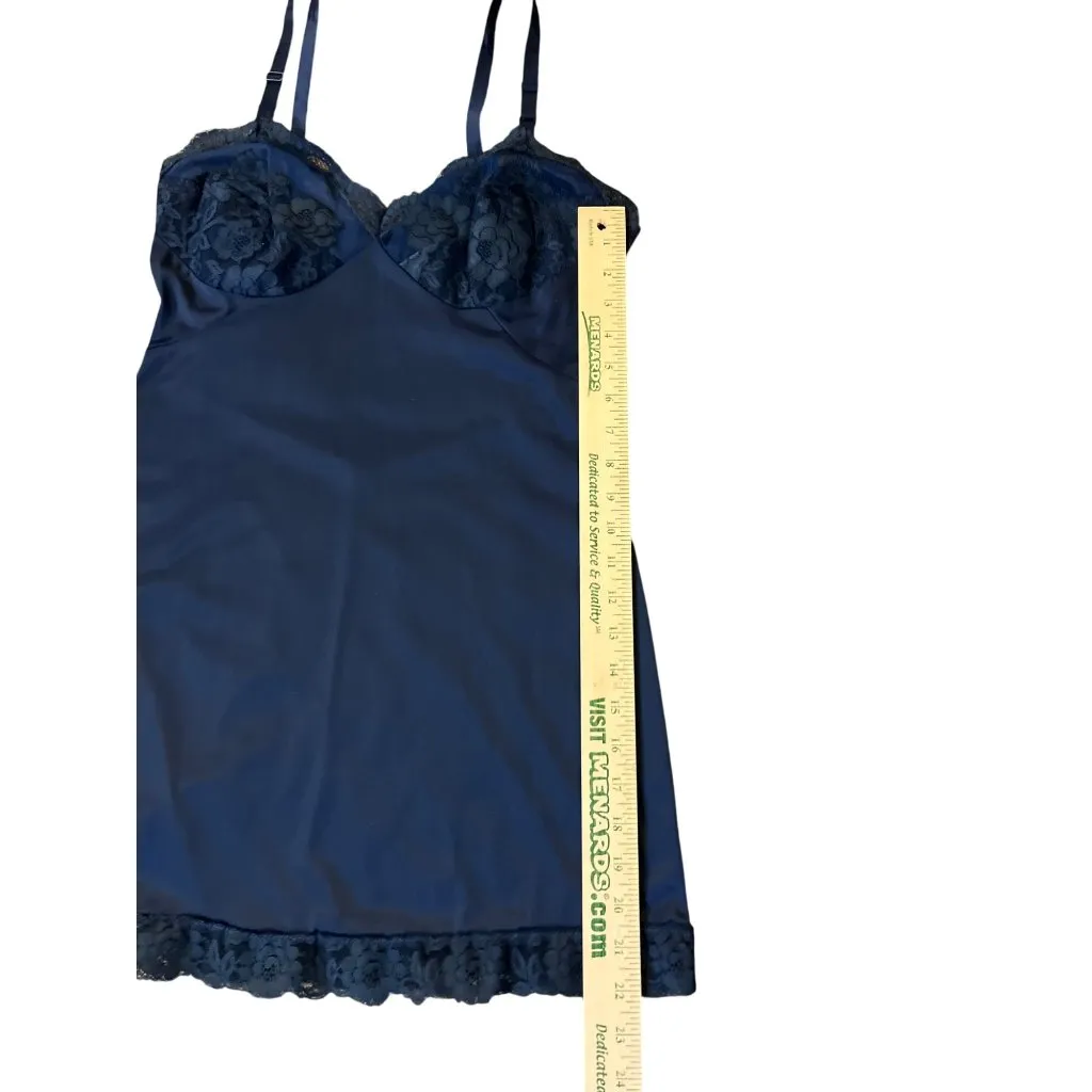 Vintage Gossard Artemis Full Slip Womens 34 Blue Lace Nylon Mini USA Used - Image 9