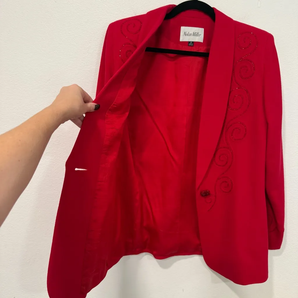 Nolan Miller Vintage Red Wool Beaded Blazer 8 - Image 5