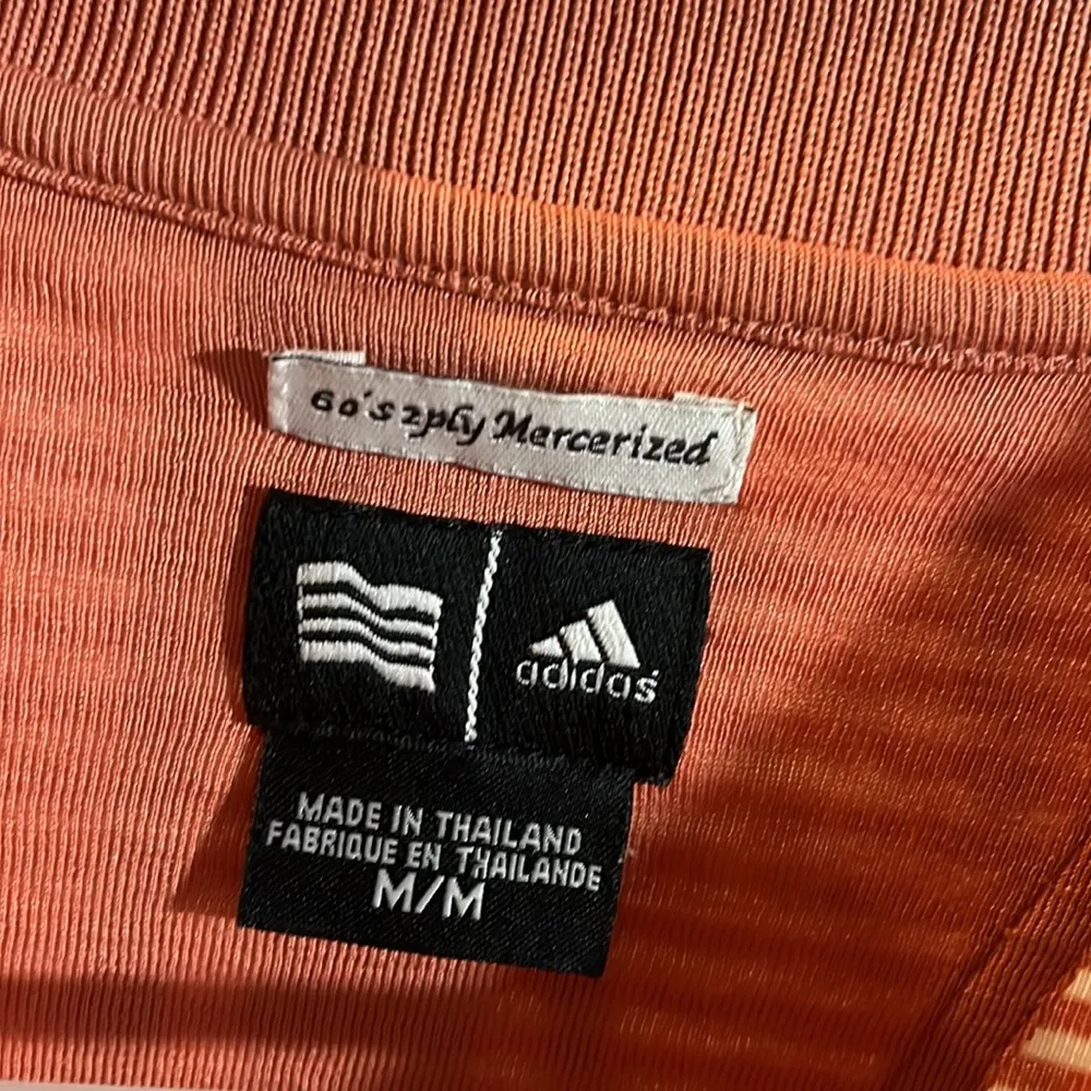 ADIDAS 60's 2 Ply Mercerized Terracotta & White Striped Polo Shirt-M - Image 3