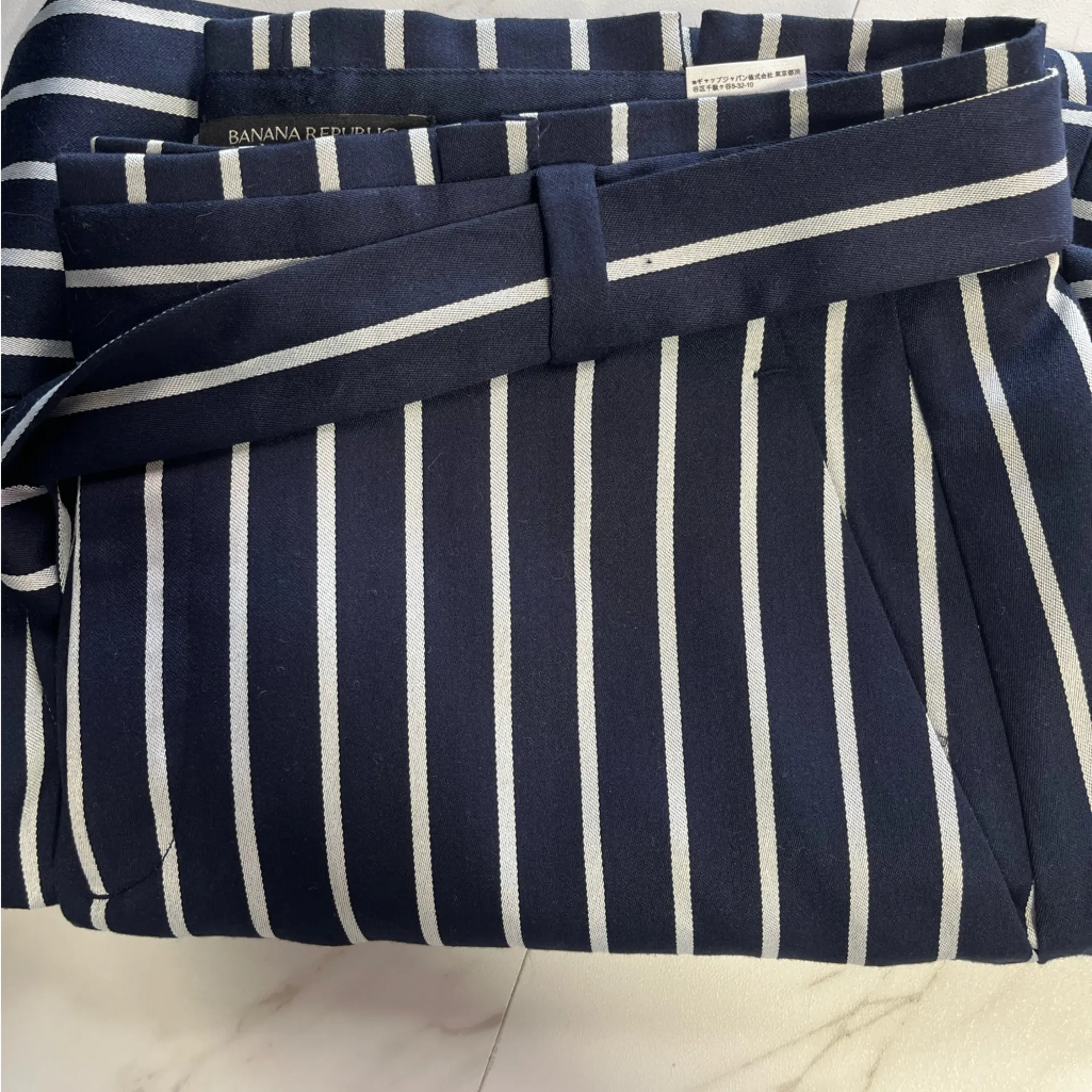 Banana Republic Blake Striped Wide Leg Navy Belted Pants Sz 6 - Image 7