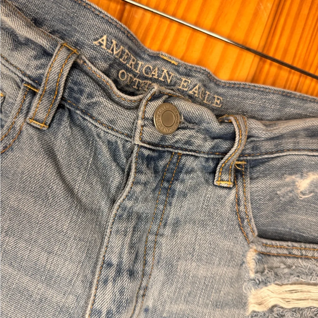 American Eagle Outfitters Light Blue Ripped Jean Shorts - Image 3