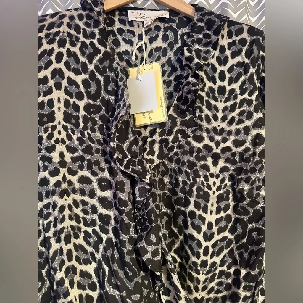 NWT Vintage Havana | Black Cheetah Print Wrap Top, Size S - Image 2