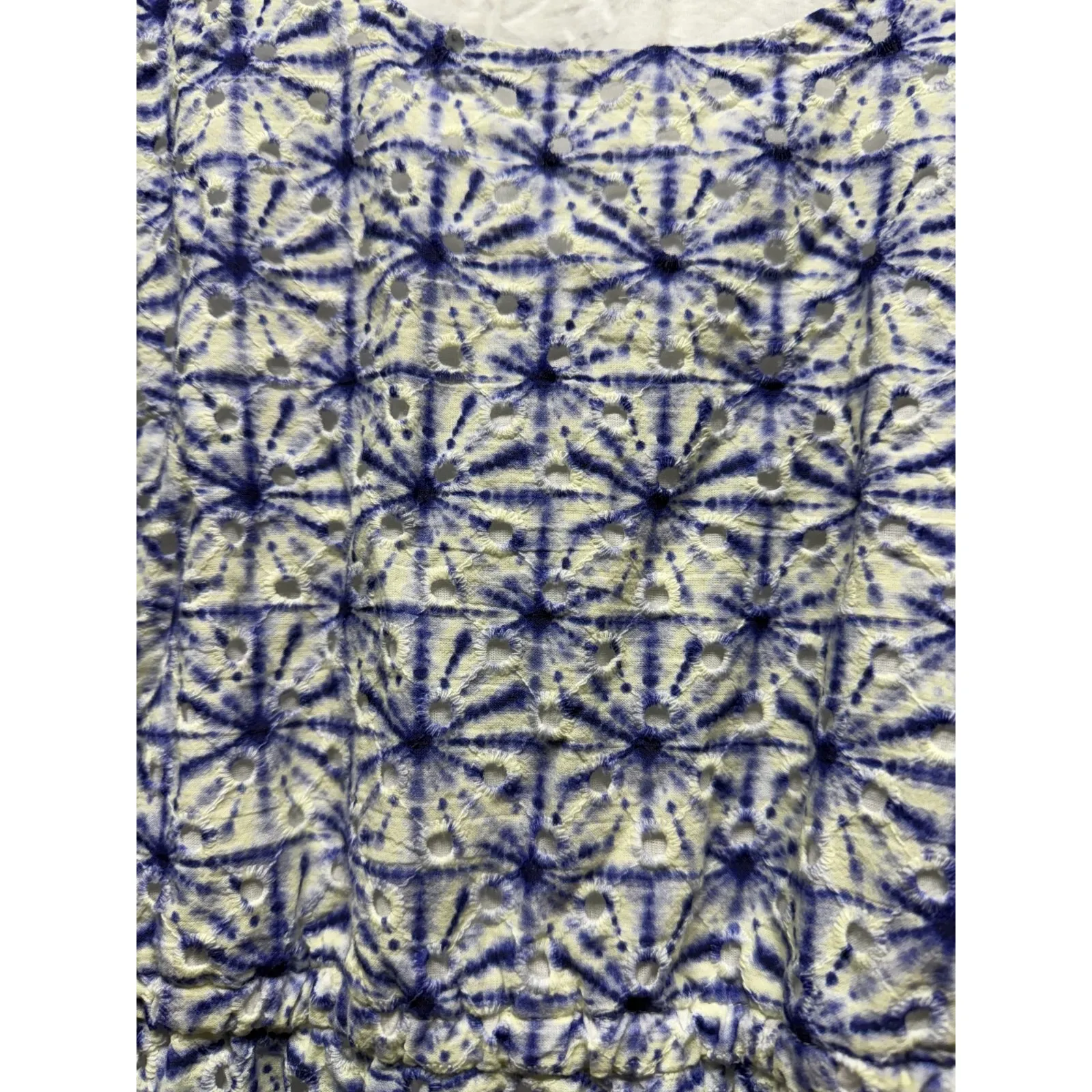 Soft Surroundings Maxi Dress Sleeveless‎ M Blue White Tiered Eyelet Coastal Boho - Image 3