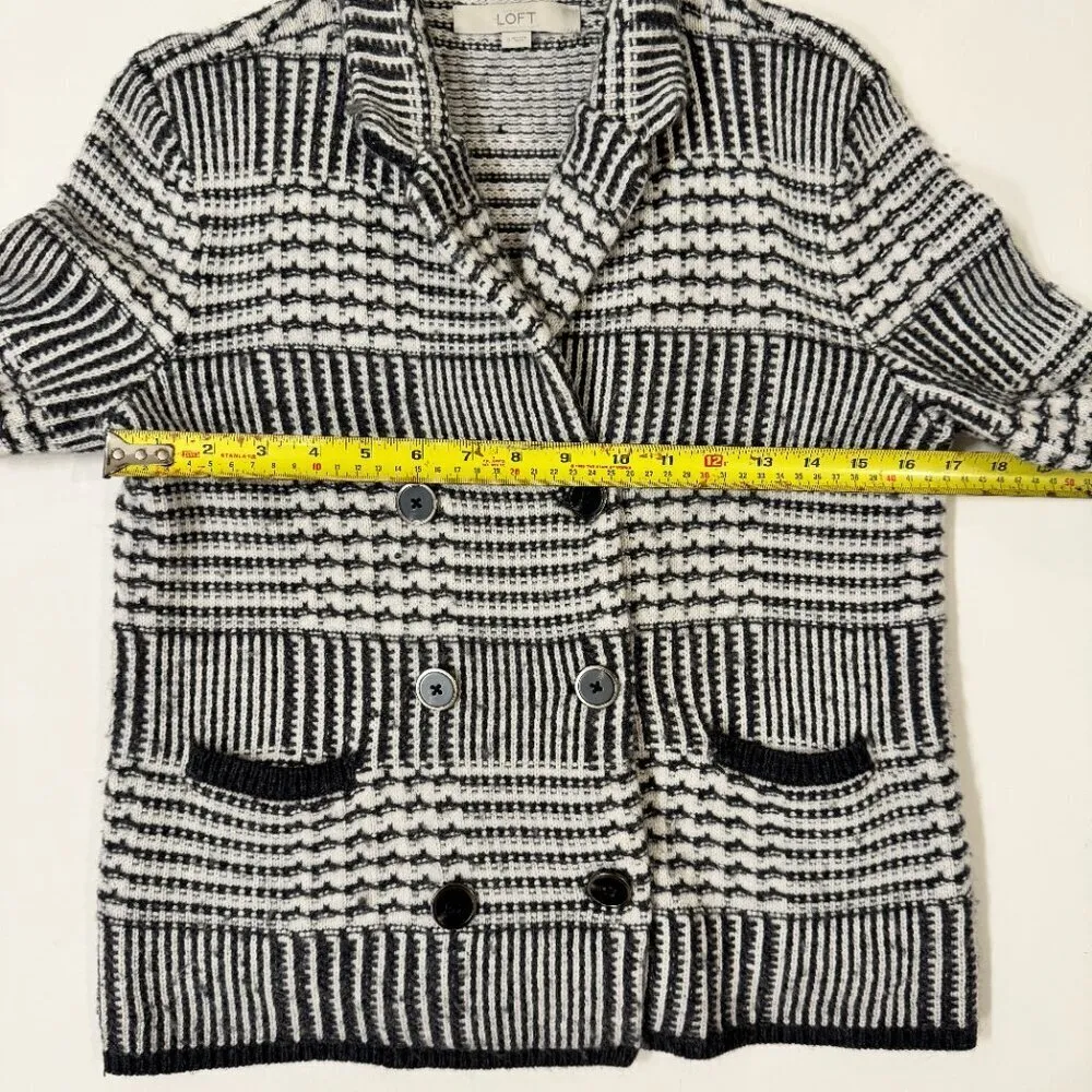Loft - Wool Blend Patchwork Knit Sweater Jacket in Black & Ivory - Image 8