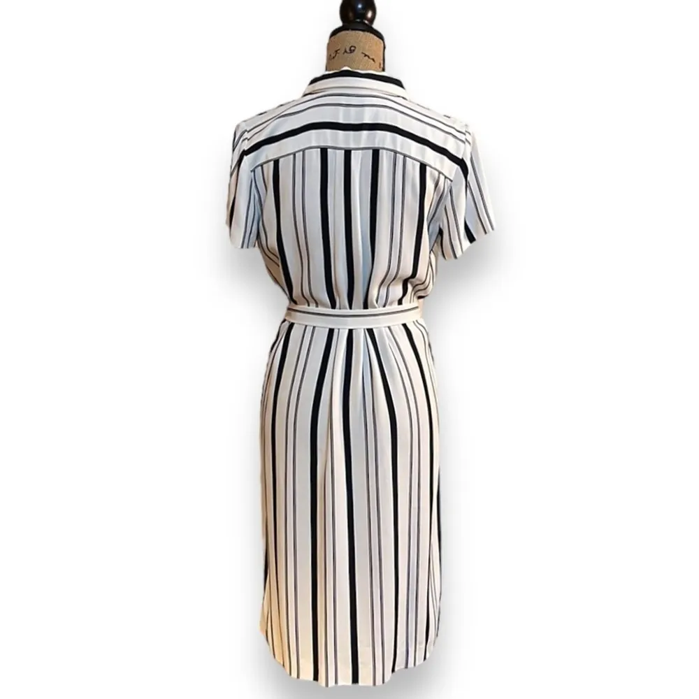 Ann Taylor Black and White Dress Button Down Short Sleeve MIDI Dress Size 4 Tall - Image 5