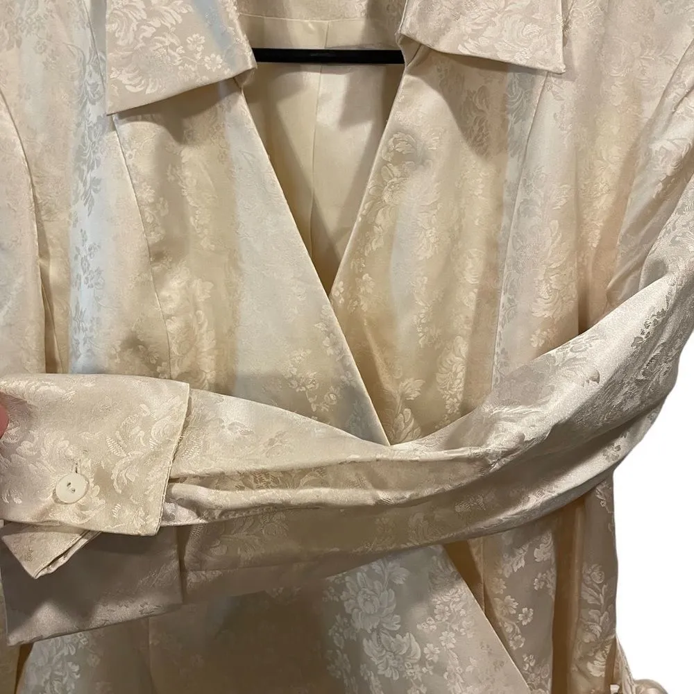 Kate Hill Vintage Cream Silk Luxury Floral Side Tie Wrap Roll Cuff Blouse Blazer - Image 4